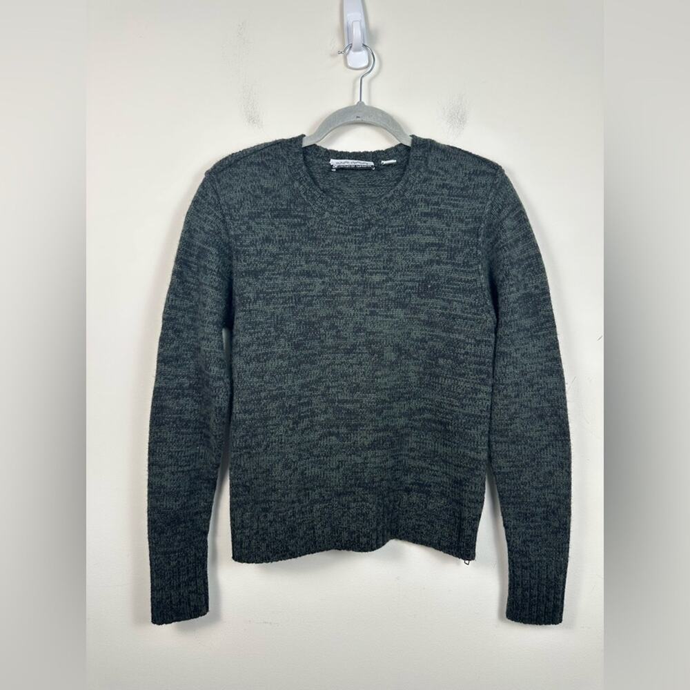 Autumn Cashmere Green and Black Sweater Size Zip Leather Elbow‎ Patch Medium